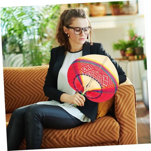 Happyyami Peach-shaped Handwoven Fan Natural Decorative Hand Fan for Summer Cooling Parties and Beach Outings Red White Handmade Craftsmanship for Practical Use in Saudi Arabia