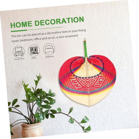 Happyyami Peach-shaped Handwoven Fan Natural Decorative Hand Fan for Summer Cooling Parties and Beach Outings Red White Handmade Craftsmanship for Practical Use in Saudi Arabia