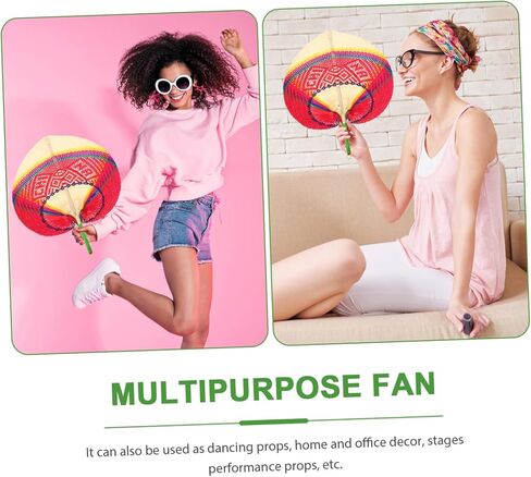 Happyyami Peach-shaped Handwoven Fan Natural Decorative Hand Fan for Summer Cooling Parties and Beach Outings Red White Handmade Craftsmanship for Practical Use in Saudi Arabia