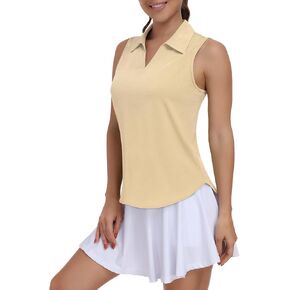 Women Golf Shirts UPF 50+ Tennis Polo Shirts Dry Fit Lightweight V-Neck Sleeveless Collared Tank Tops in Saudi Arabia