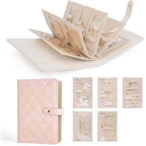 قضية مجوهرات السفر ، هدايا يوم الأم ، جروه ، BONDER BOOND BINDE مع Zipper Velvet Pouch Essentials هدية للنساء الفتيات أمي أمي ، البيج ، البيج in Kuwait