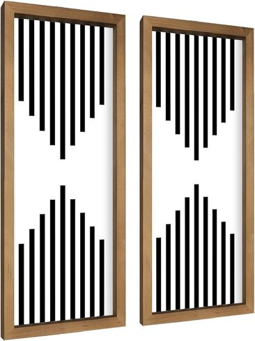 ديكور حائط مخطط باللونين الأبيض والأسود، مقاس 31×9 بوصة، إطار فني جداري خشبي بسيط، ديكورات منزلية لغرفة المعيشة وغرفة النوم والمدخل بتصميم هندسي حديث in Kuwait