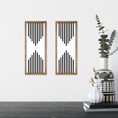 ديكور حائط مخطط باللونين الأبيض والأسود، مقاس 31×9 بوصة، إطار فني جداري خشبي بسيط، ديكورات منزلية لغرفة المعيشة وغرفة النوم والمدخل بتصميم هندسي حديث in Kuwait
