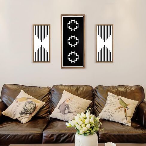 ديكور حائط مخطط باللونين الأبيض والأسود، مقاس 31×9 بوصة، إطار فني جداري خشبي بسيط، ديكورات منزلية لغرفة المعيشة وغرفة النوم والمدخل بتصميم هندسي حديث in Kuwait