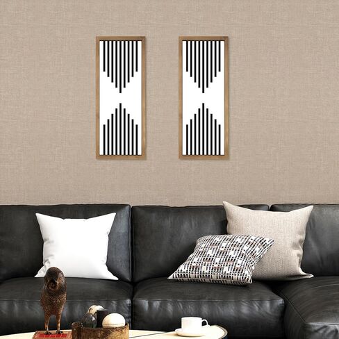 ديكور حائط مخطط باللونين الأبيض والأسود، مقاس 31×9 بوصة، إطار فني جداري خشبي بسيط، ديكورات منزلية لغرفة المعيشة وغرفة النوم والمدخل بتصميم هندسي حديث in Kuwait