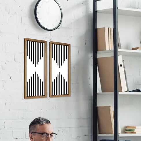 ديكور حائط مخطط باللونين الأبيض والأسود، مقاس 31×9 بوصة، إطار فني جداري خشبي بسيط، ديكورات منزلية لغرفة المعيشة وغرفة النوم والمدخل بتصميم هندسي حديث in Kuwait