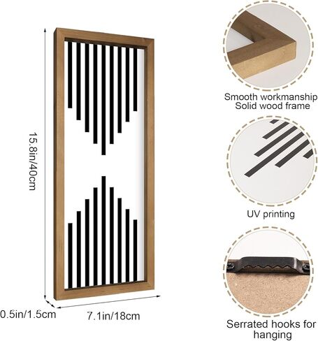 ديكور حائط مخطط باللونين الأبيض والأسود، مقاس 31×9 بوصة، إطار فني جداري خشبي بسيط، ديكورات منزلية لغرفة المعيشة وغرفة النوم والمدخل بتصميم هندسي حديث in Kuwait
