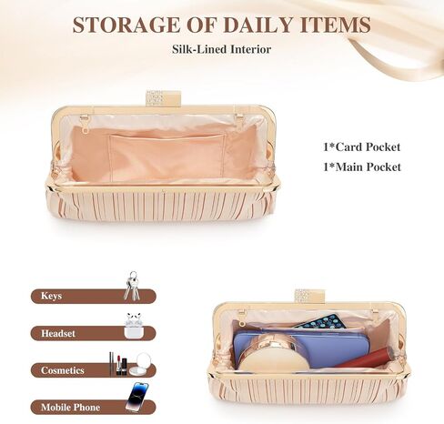 UBAYMAX Clutch Purses for Women Formal Evening Bag Elegant Pleated Satin Evening Clutch Handbags for Prom Party Wedding in Saudi Arabia