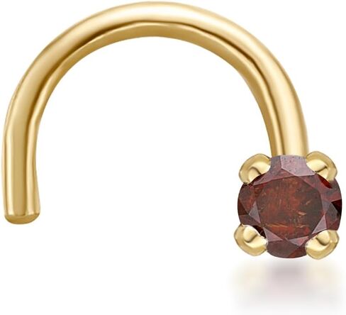 Lavari Jewelers 20 Gauge Brown Diamond Curved Nose Ring for Men or Women - 14k Yellow Gold Nose Stud - 0.01 0.02 0.05 Carat Diamond - 20G Unisex Hypoallergenic Body Piercing Jewelry in Kuwait