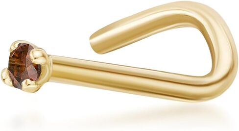 Lavari Jewelers 20 Gauge Brown Diamond Curved Nose Ring for Men or Women - 14k Yellow Gold Nose Stud - 0.01 0.02 0.05 Carat Diamond - 20G Unisex Hypoallergenic Body Piercing Jewelry in Kuwait