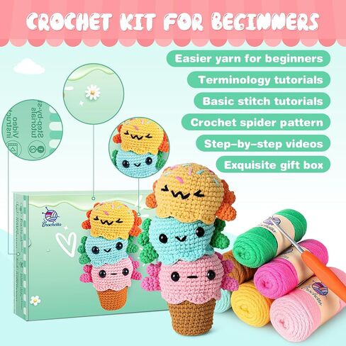 Crochetta Crochet Kit for Beginners, Beginner Crochet Kits for Adults with Step-by-Step Video Tutorials, DIY Knitting & Crocheting Craft Hobbies Supplies, 6 Pack Plants(40%+ Yarn) in Kuwait