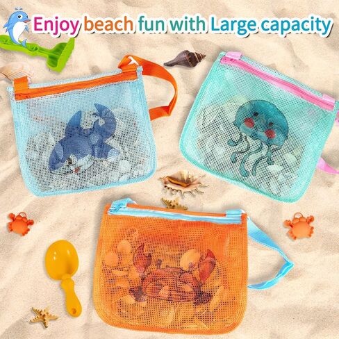 3Pack Beach Shell Bags for Kids,Beach Mesh Bag,Shell Collecting Bags,Colorful Seashell Bags with Whistles Adjustable Strap in Saudi Arabia