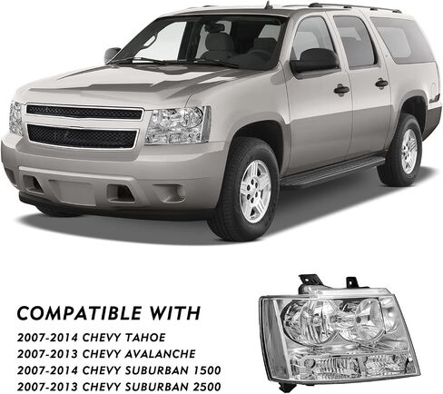 Fit For Chevy 07-14 Tahoe / 07-13 Avalanche / 07-14 Suburban 1500/07-13 Suburban 2500 Headlight Assembly Replacement Halogen Factory Headlamp LH+RH Driver & Passenger Side in Saudi Arabia