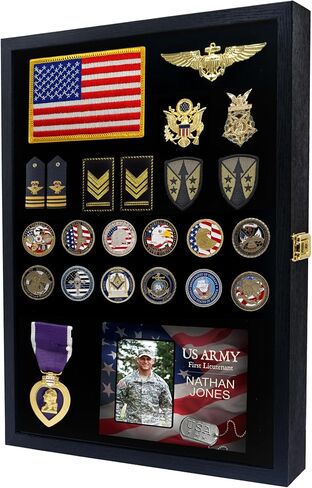 14x19 Pin Collection Display Case Real Glass, Shadow Box with Door for Military Medals, Beach Tags, Jewelry, Pin Holder Black in Saudi Arabia