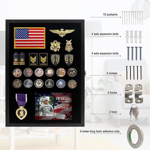 14x19 Pin Collection Display Case Real Glass, Shadow Box with Door for Military Medals, Beach Tags, Jewelry, Pin Holder Black in Saudi Arabia