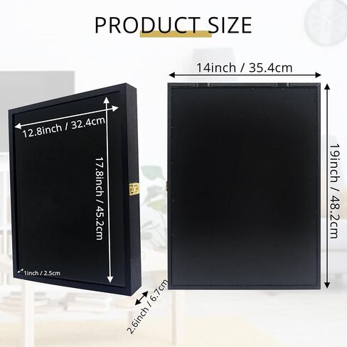 14x19 Pin Collection Display Case Real Glass, Shadow Box with Door for Military Medals, Beach Tags, Jewelry, Pin Holder Black in Saudi Arabia