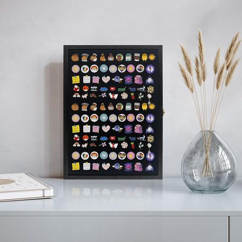 14x19 Pin Collection Display Case Real Glass, Shadow Box with Door for Military Medals, Beach Tags, Jewelry, Pin Holder Black in Saudi Arabia