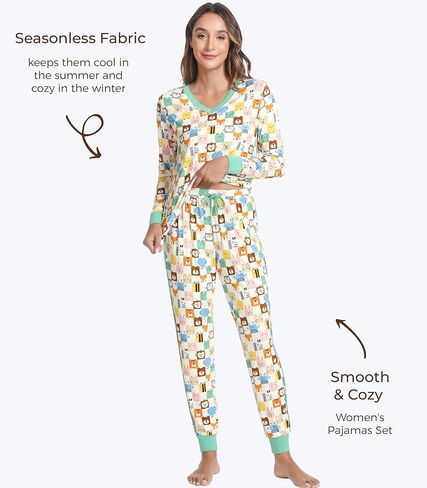 Women's Pajamas Set-Viscose Made from Bamboo,V Neck Long Pjs with Pants Cool Sleepwear Soft Loungewear with Pockets in Kuwait