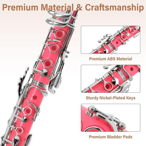 Mendini MCT-E+SD+PB Black Ebonite ABS B Flat Clarinet with Case, Stand, Pocketbook, Mouthpiece, 10 Reeds and More in Kuwait