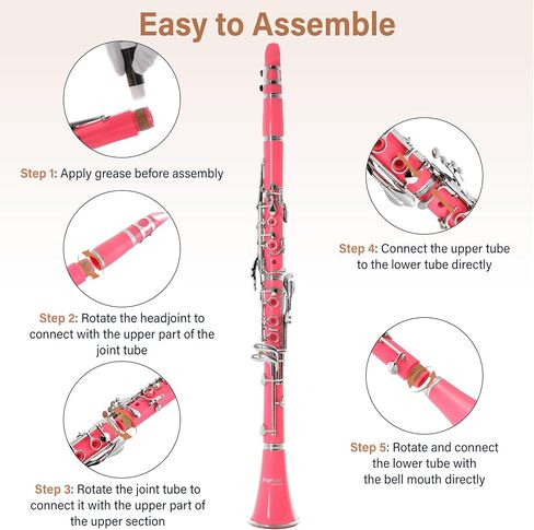 Mendini MCT-E+SD+PB Black Ebonite ABS B Flat Clarinet with Case, Stand, Pocketbook, Mouthpiece, 10 Reeds and More in Kuwait