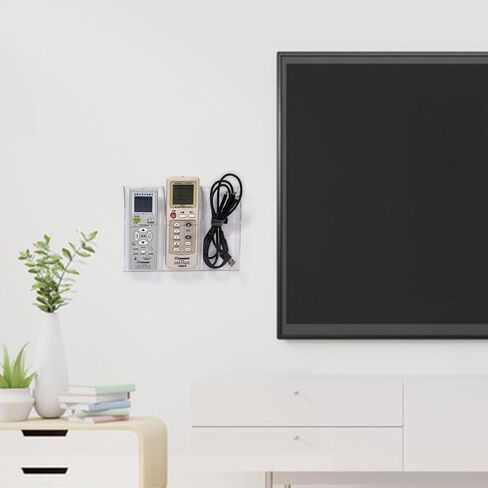 Yeeco Acrylic Remote Control Holder Wall Mount 2 Compartments, Black Remote Holder Wall Mount, 5.3’’×1.6’’×5.6’’ Wall Pen Holder, Pen Holder for Wall, Remote Control, Pens, Makeup, Key in Kuwait