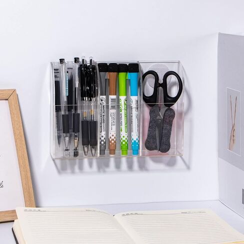 Yeeco Acrylic Remote Control Holder Wall Mount 2 Compartments, Black Remote Holder Wall Mount, 5.3’’×1.6’’×5.6’’ Wall Pen Holder, Pen Holder for Wall, Remote Control, Pens, Makeup, Key in Kuwait