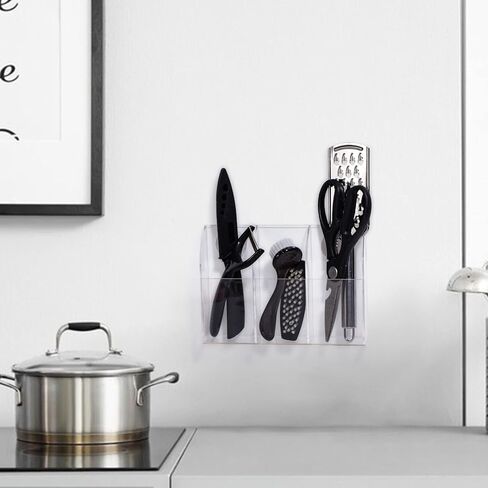 Yeeco Acrylic Remote Control Holder Wall Mount 2 Compartments, Black Remote Holder Wall Mount, 5.3’’×1.6’’×5.6’’ Wall Pen Holder, Pen Holder for Wall, Remote Control, Pens, Makeup, Key in Kuwait