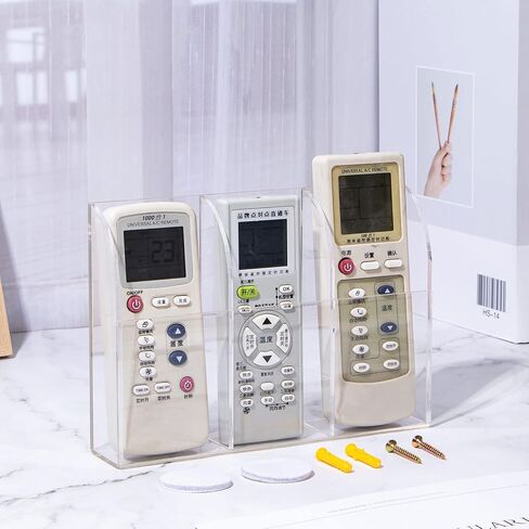 Yeeco Acrylic Remote Control Holder Wall Mount 2 Compartments, Black Remote Holder Wall Mount, 5.3’’×1.6’’×5.6’’ Wall Pen Holder, Pen Holder for Wall, Remote Control, Pens, Makeup, Key in Kuwait