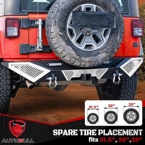 Rear Bumper - Compatible with 2018–2024 JP Wrangler JL/JLU, Off-Road Rock Crawler Full-Width Bumper with LED Lights, 2" Hitch Receiver, D-Rings & DIY White Paintable Armor in Kuwait