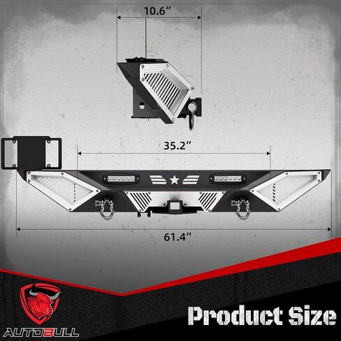 Rear Bumper - Compatible with 2018–2024 JP Wrangler JL/JLU, Off-Road Rock Crawler Full-Width Bumper with LED Lights, 2" Hitch Receiver, D-Rings & DIY White Paintable Armor in Kuwait