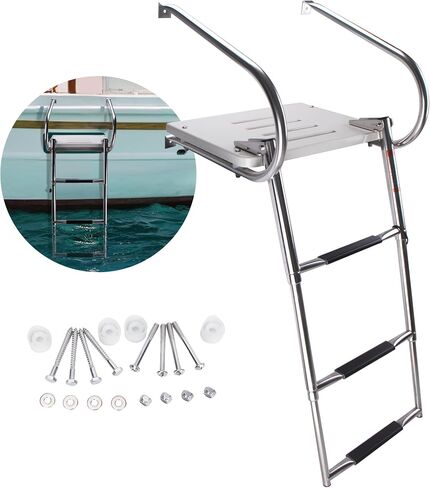 2-Step Boat Ladder with Swim Platform,316 Stainless Steel Dock Ladder with ABS Swim Platform 2 Handrails,500LBS Telescopic Boarding Ladder Dive Ladder for Pontoon Yacht in Saudi Arabia