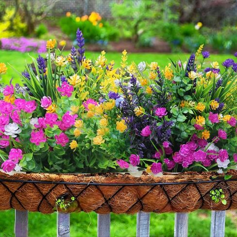 0kiygoo 12 Outdoor Artificial Flower Pieces, Bulk Fake Plastic Plants for Porch, Window, Home & Wedding Decoration in Fall and Summer, Ideal for Hanging Planters (Tulip) in Saudi Arabia