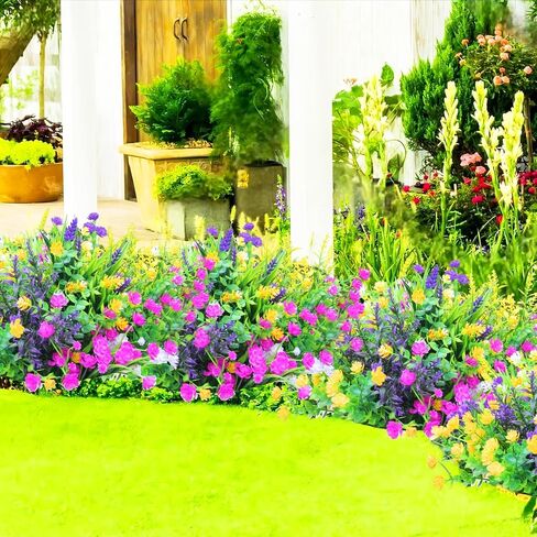 0kiygoo 12 Outdoor Artificial Flower Pieces, Bulk Fake Plastic Plants for Porch, Window, Home & Wedding Decoration in Fall and Summer, Ideal for Hanging Planters (Tulip) in Saudi Arabia