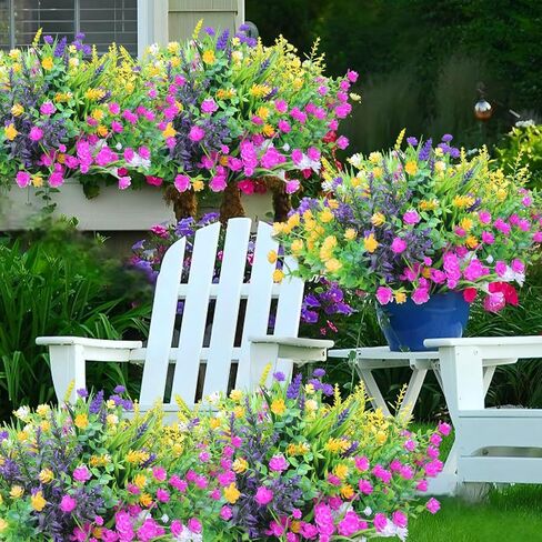 0kiygoo 12 Outdoor Artificial Flower Pieces, Bulk Fake Plastic Plants for Porch, Window, Home & Wedding Decoration in Fall and Summer, Ideal for Hanging Planters (Tulip) in Saudi Arabia
