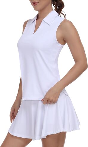 Women Golf Shirts UPF 50+ Tennis Polo Shirts Dry Fit Lightweight V-Neck Sleeveless Collared Tank Tops in Saudi Arabia