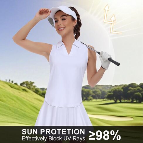 Women Golf Shirts UPF 50+ Tennis Polo Shirts Dry Fit Lightweight V-Neck Sleeveless Collared Tank Tops in Saudi Arabia