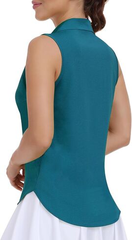 Women Golf Shirts UPF 50+ Tennis Polo Shirts Dry Fit Lightweight V-Neck Sleeveless Collared Tank Tops in Saudi Arabia