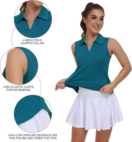 Women Golf Shirts UPF 50+ Tennis Polo Shirts Dry Fit Lightweight V-Neck Sleeveless Collared Tank Tops in Saudi Arabia