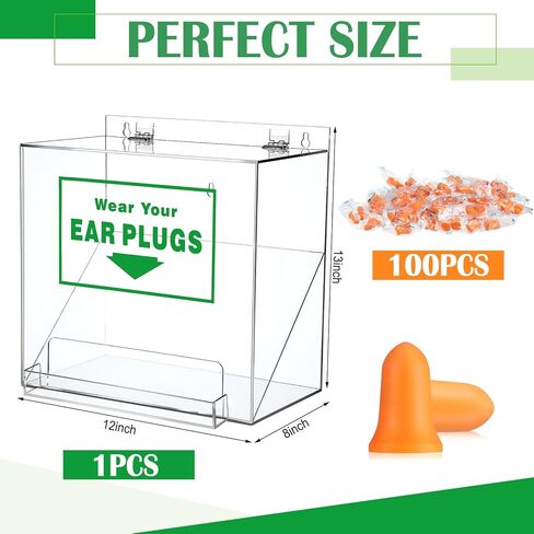 Nuanchu 100 Pairs Ear Plugs with Earplug Acrylic Dispenser 6 x 13 x 8 Inch Clear Acrylic Earplugs with Cover Front Pocket for Noise Cancelling Industrial Factory Office Home (12 x 13 x 8 Inch) in Saudi Arabia
