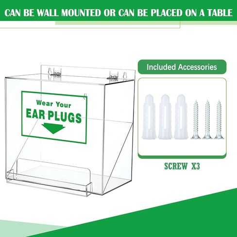 Nuanchu 100 Pairs Ear Plugs with Earplug Acrylic Dispenser 6 x 13 x 8 Inch Clear Acrylic Earplugs with Cover Front Pocket for Noise Cancelling Industrial Factory Office Home (12 x 13 x 8 Inch) in Saudi Arabia