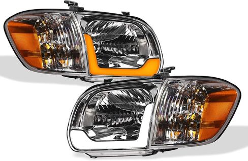 7422448951912 متوافق مع 2005-2006 Toyota Tundra Double (CREW) CAB / 2005-2007 Sequoia DRL LED BAR الأسود الإسكان المصابيح الأمامية مع مصابيح زاوية إشارة العاكس العنبر 4 قطع التصميم in Kuwait