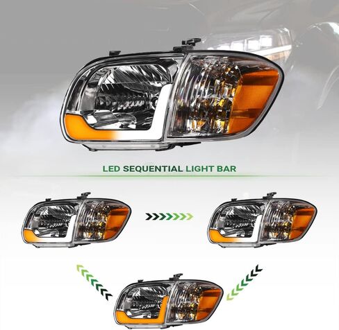7422448951912 متوافق مع 2005-2006 Toyota Tundra Double (CREW) CAB / 2005-2007 Sequoia DRL LED BAR الأسود الإسكان المصابيح الأمامية مع مصابيح زاوية إشارة العاكس العنبر 4 قطع التصميم in Kuwait