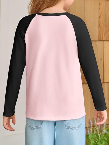 Haloumoning Kids Girls T Raglan Raglan Long Sleeve Tee Crewneck Color Block Cute Fall Blouses Tops 5-14 Years in Kuwait
