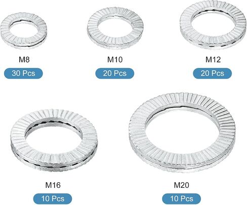 uxcell Wedge Locking Washers for M8/M10/M12/M16/M20 Bolts, 60pcs Manganese Steel Washers Vibration Resistant Safety Washers Assortment Kit in Saudi Arabia