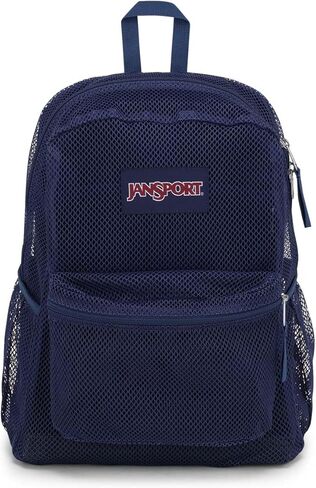 حقيبة ظهر Jansport Eco Mesh ، شريط أحمر ، 17 "× 12.5" × 6 " - حقيبة شبه شفافة كبيرة للبالغين مع كمبيوتر محمول ، لوحة خلفية مبطنة ، البحرية in Saudi Arabia