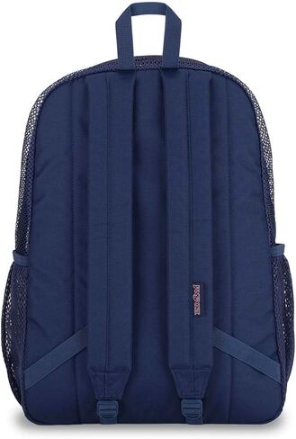 حقيبة ظهر Jansport Eco Mesh ، شريط أحمر ، 17 "× 12.5" × 6 " - حقيبة شبه شفافة كبيرة للبالغين مع كمبيوتر محمول ، لوحة خلفية مبطنة ، البحرية in Saudi Arabia