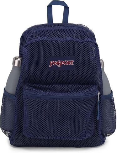 حقيبة ظهر Jansport Eco Mesh ، شريط أحمر ، 17 "× 12.5" × 6 " - حقيبة شبه شفافة كبيرة للبالغين مع كمبيوتر محمول ، لوحة خلفية مبطنة ، البحرية in Saudi Arabia