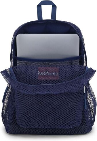 حقيبة ظهر Jansport Eco Mesh ، شريط أحمر ، 17 "× 12.5" × 6 " - حقيبة شبه شفافة كبيرة للبالغين مع كمبيوتر محمول ، لوحة خلفية مبطنة ، البحرية in Saudi Arabia