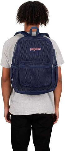 حقيبة ظهر Jansport Eco Mesh ، شريط أحمر ، 17 "× 12.5" × 6 " - حقيبة شبه شفافة كبيرة للبالغين مع كمبيوتر محمول ، لوحة خلفية مبطنة ، البحرية in Saudi Arabia
