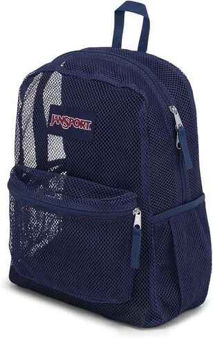 حقيبة ظهر Jansport Eco Mesh ، شريط أحمر ، 17 "× 12.5" × 6 " - حقيبة شبه شفافة كبيرة للبالغين مع كمبيوتر محمول ، لوحة خلفية مبطنة ، البحرية in Saudi Arabia